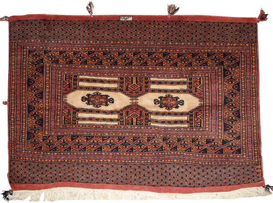 Handmade Vintage Turkmen Rug - Front View