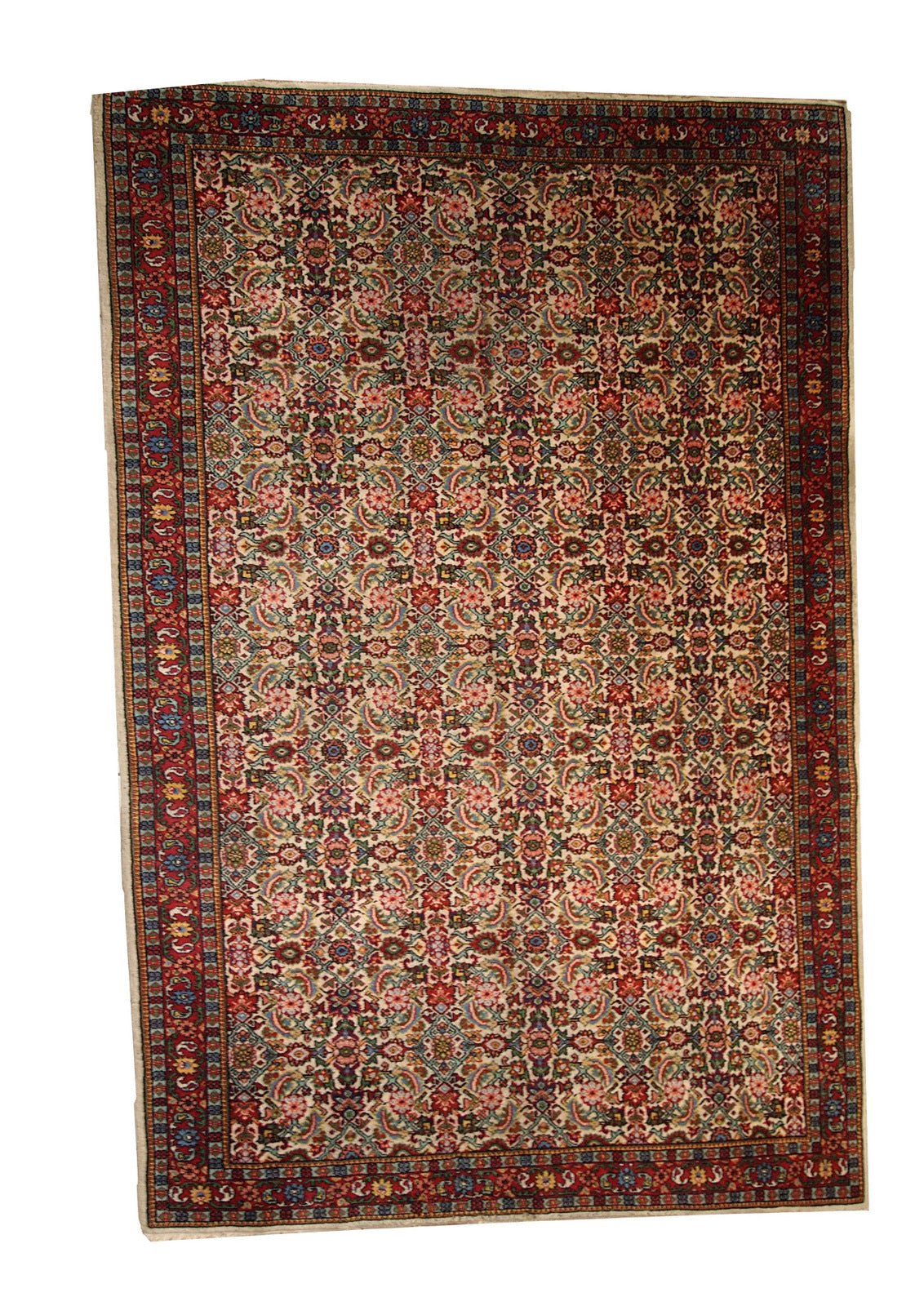 Antique Indian Indo-Mahal rug in red, pink, green, sky blue, beige, and azure shades