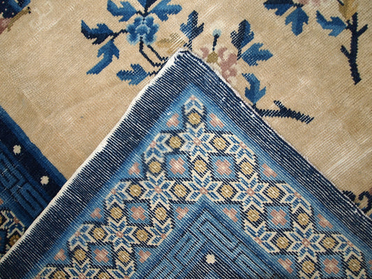 Back View of Antique Peking Chinese Rug - Wool Rug in Distressed Condition