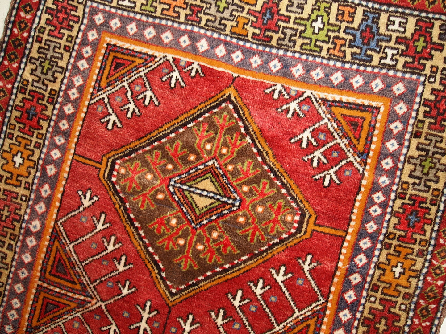 Hand made antique Turkish Anatolian rug 3.5' x 6.8' (107cm x 207cm) 1920s - 1C282
