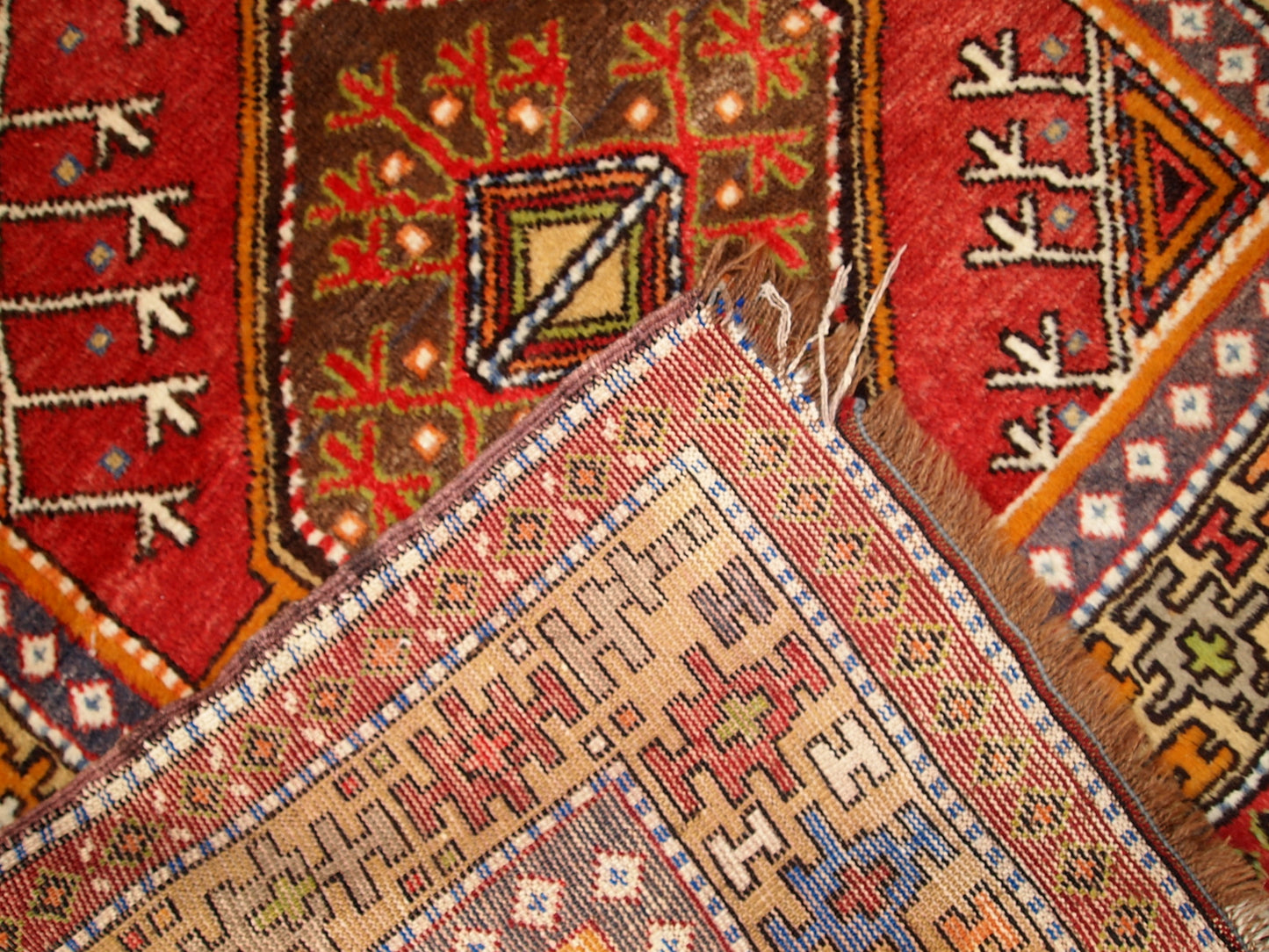 Hand made antique Turkish Anatolian rug 3.5' x 6.8' (107cm x 207cm) 1920s - 1C282
