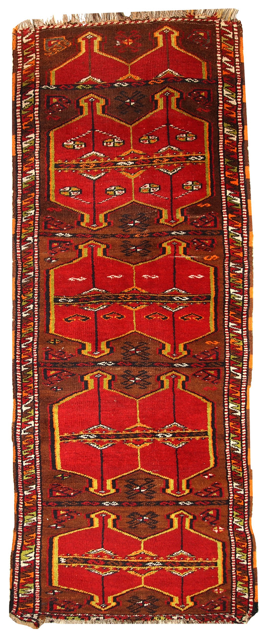 Hand made antique collectible Turkish Yastik rug 2.5' x 6.2' (76cm x 190cm) 1920s -1C283