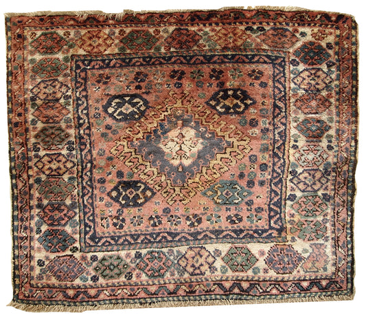 Handmade antique Persian Kurdish bag face 2.6' x 3.1' (79m x 95cm) 1930s - 1C287 - One Royal Art
