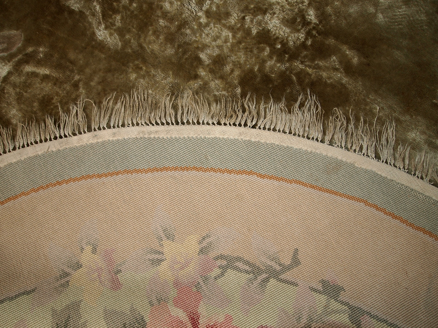 Handmade vintage silk Art Deco style Chinese round rug 5.1' (156cm) 1980s - 1C301