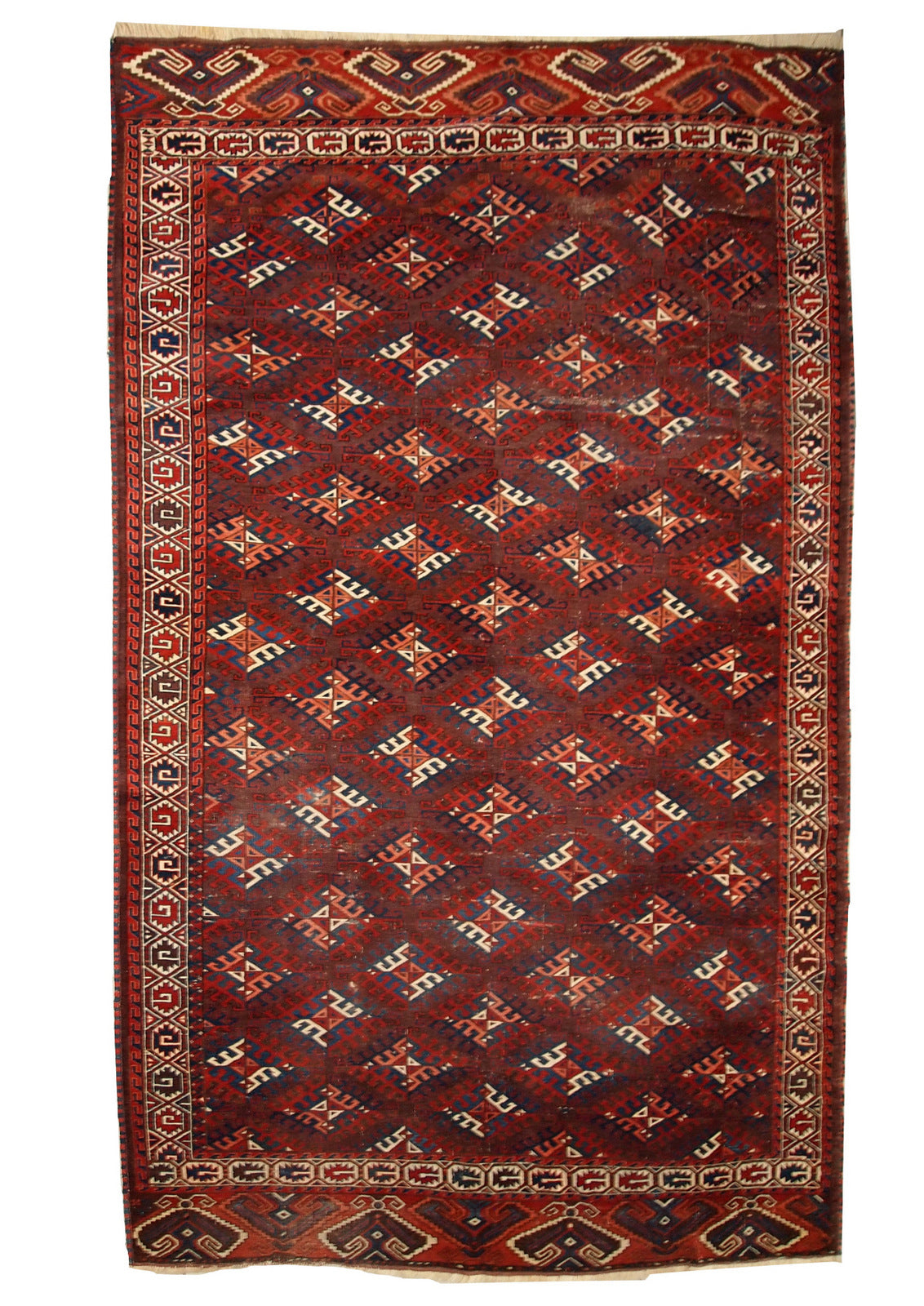Handmade antique Turkmen Yomud rug 6.4' x 10.9' (195cm x 333cm) 1880s - 1C310