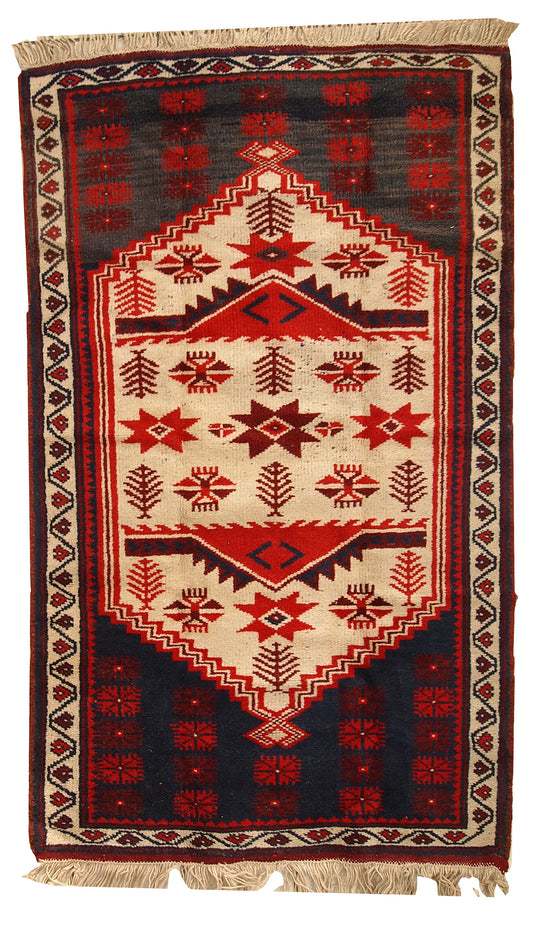 Handmade vintage Turkish Anatolian rug 2.8' x 4.7' (87cm x 145cm) 1970s - 1C325