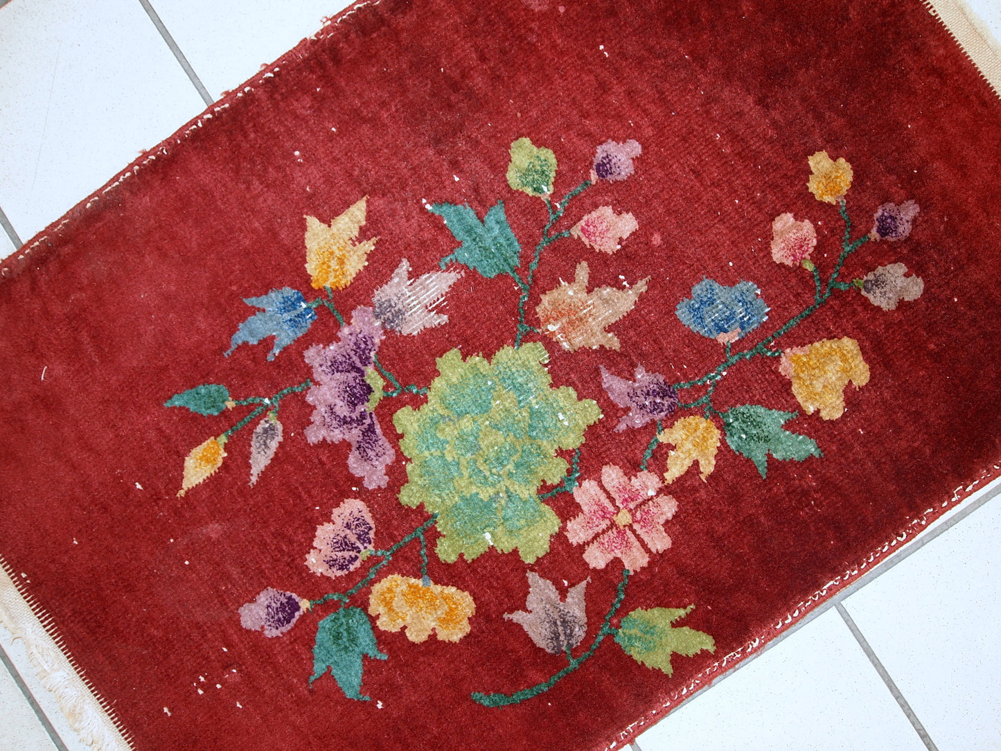 Handmade antique Art Deco Chinese rug 2' x 2,9' (61cm x 91cm) 1920s - 1C331