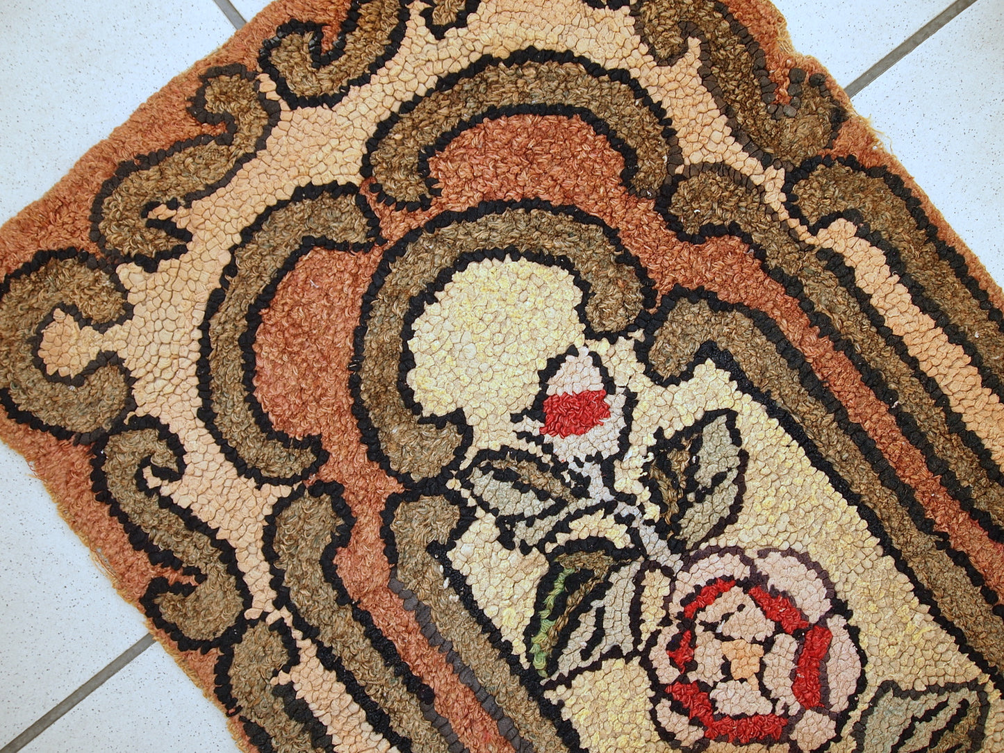 Handmade antique American Hooked rug 1,6' x 2,10' (49cm x 91cm) 1900s - 1C335