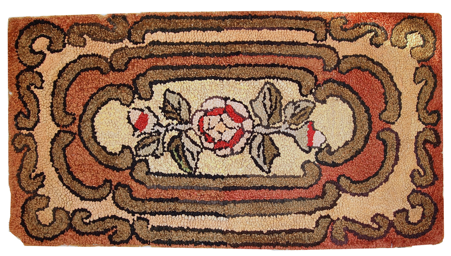 Handmade antique American Hooked rug 1,6' x 2,10' (49cm x 91cm) 1900s - 1C335