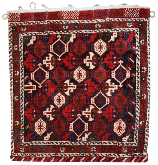 Handmade vintage Persian Afshar salt bag 1,7' x 1,8' (51cm x 57cm) 1980s - 1C336