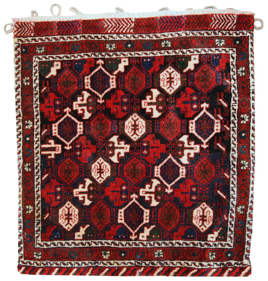 Handmade vintage Persian Afshar salt bag 1,7' x 1,8' (51cm x 57cm) 1980s - 1C336 - One Royal Art