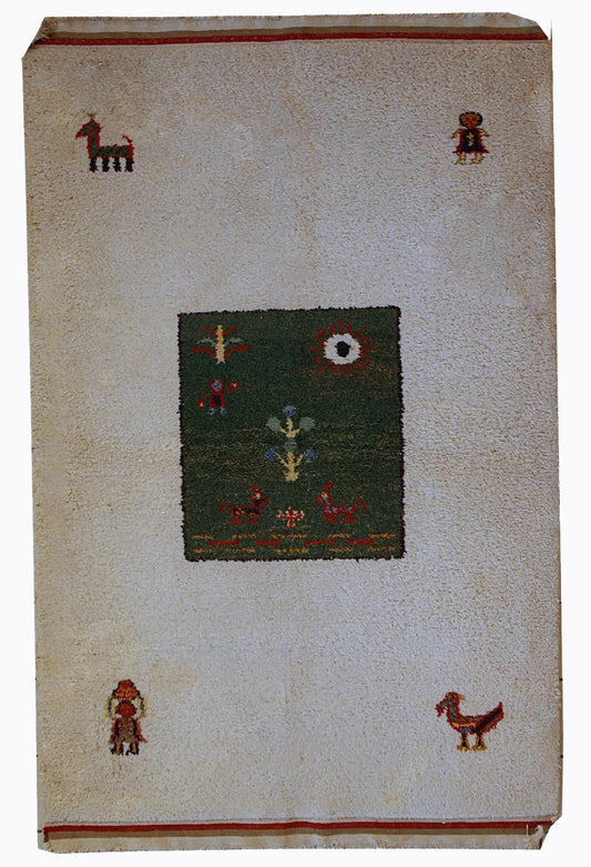 Handmade vintage Persian Gabbeh rug 4.6' x 7' (140cm x 215cm) 1960s - 1C344 - One Royal Art