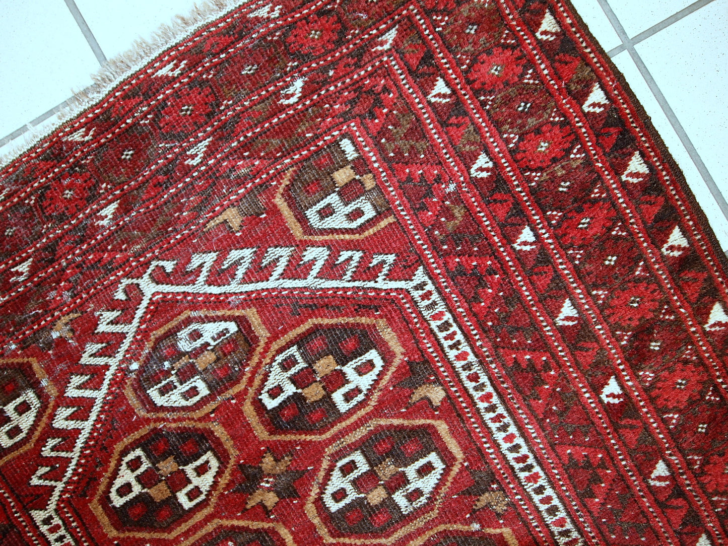 Handmade antique prayer Afghan Adraskand rug 2,7' x 3,7' (82cm x 115cm)1920 - 1C346