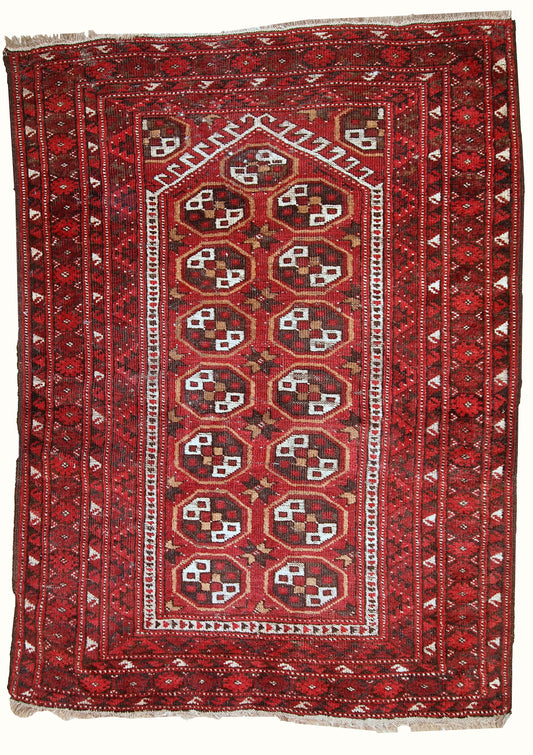 Handmade antique prayer Afghan Adraskand rug 2,7' x 3,7' (82cm x 115cm)1920 - 1C346 - One Royal Art