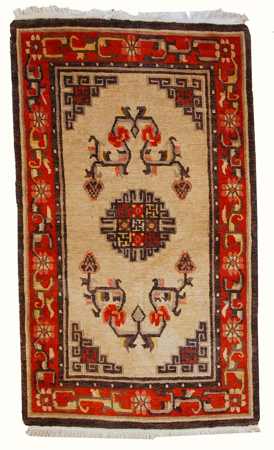 Handmade vintage Mongolian rug 2,9' x 5,2' (90cm x 160cm) 1970s - 1C349