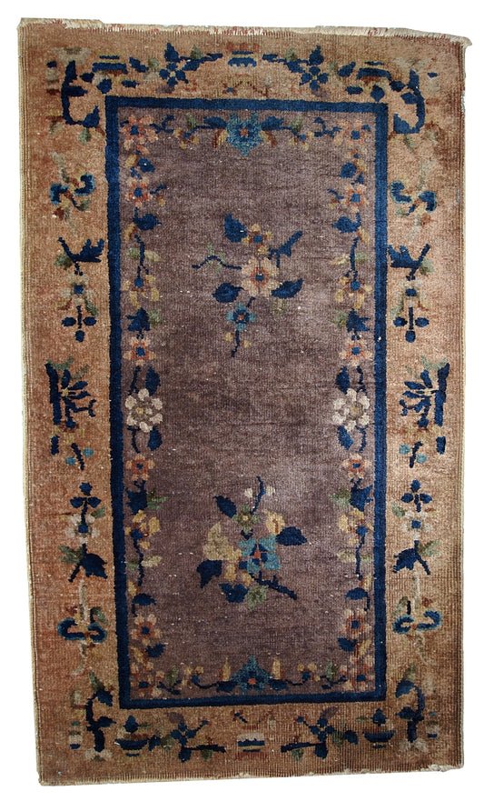 Handmade antique Art Deco Chinese rug 2.2' x 3.7' (67cm x 114cm) 1920s - 1C354 - One Royal Art