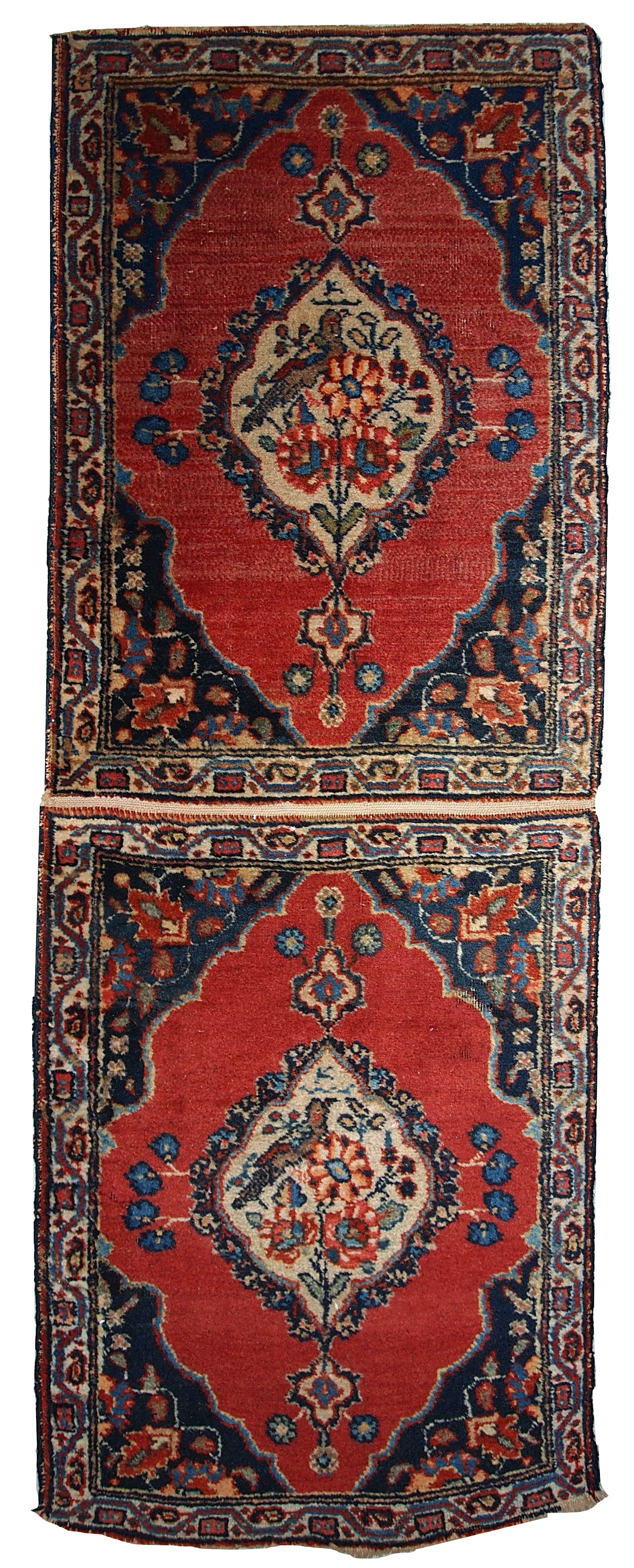 Handmade antique collectible Persian Tabriz double mat rug, 1910s