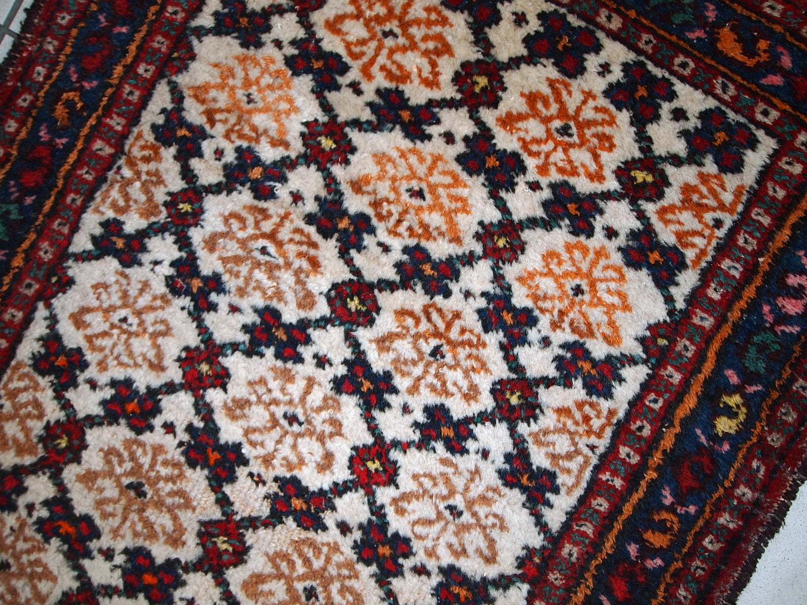 Handmade vintage Persian Hamadan runner 2.6' x 6.8' (80cm x 207cm) 1960s - 1C378 - One Royal Art