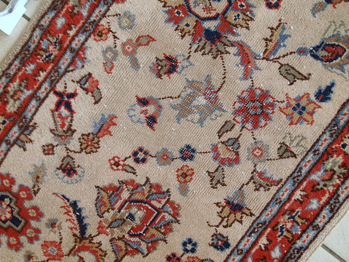Vintage handmade Pakistani Lahore rug in original condition, low pile. 