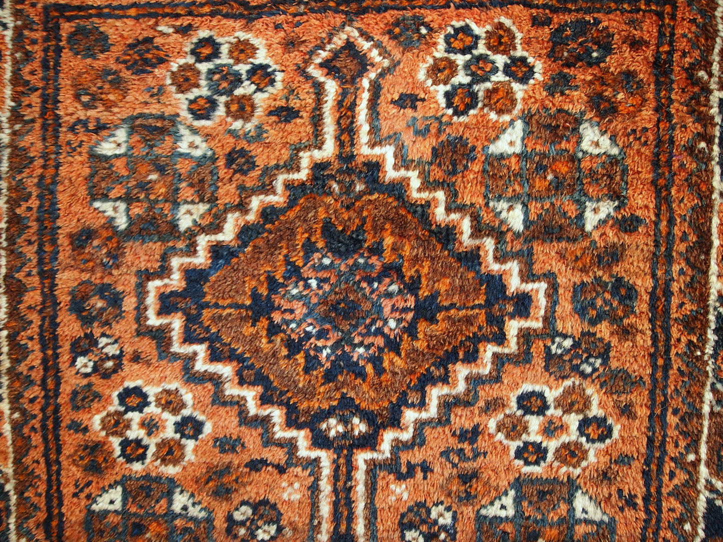 Handmade antique collectible Persian Shiraz bagface 2.6' x 2.8' (81cm x 85cm) 1900s - 1C397