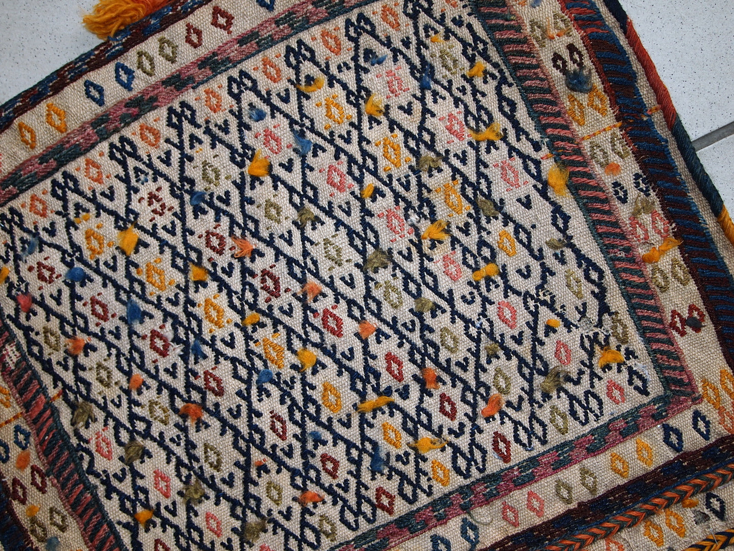 Handmade antique Persian Sumak sadle double bag 1.8' x 3.3' (55cm x 100cm) 1940s - 1C399