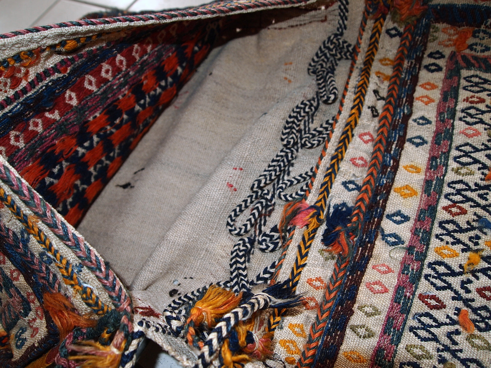 Handmade antique Persian Sumak sadle double bag, 1940s