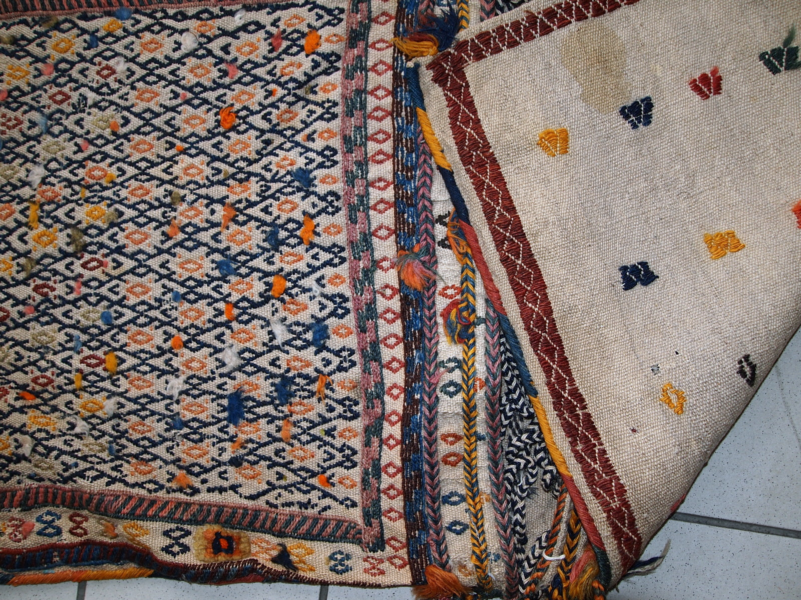 Handmade antique Persian Sumak sadle double bag, 1940s