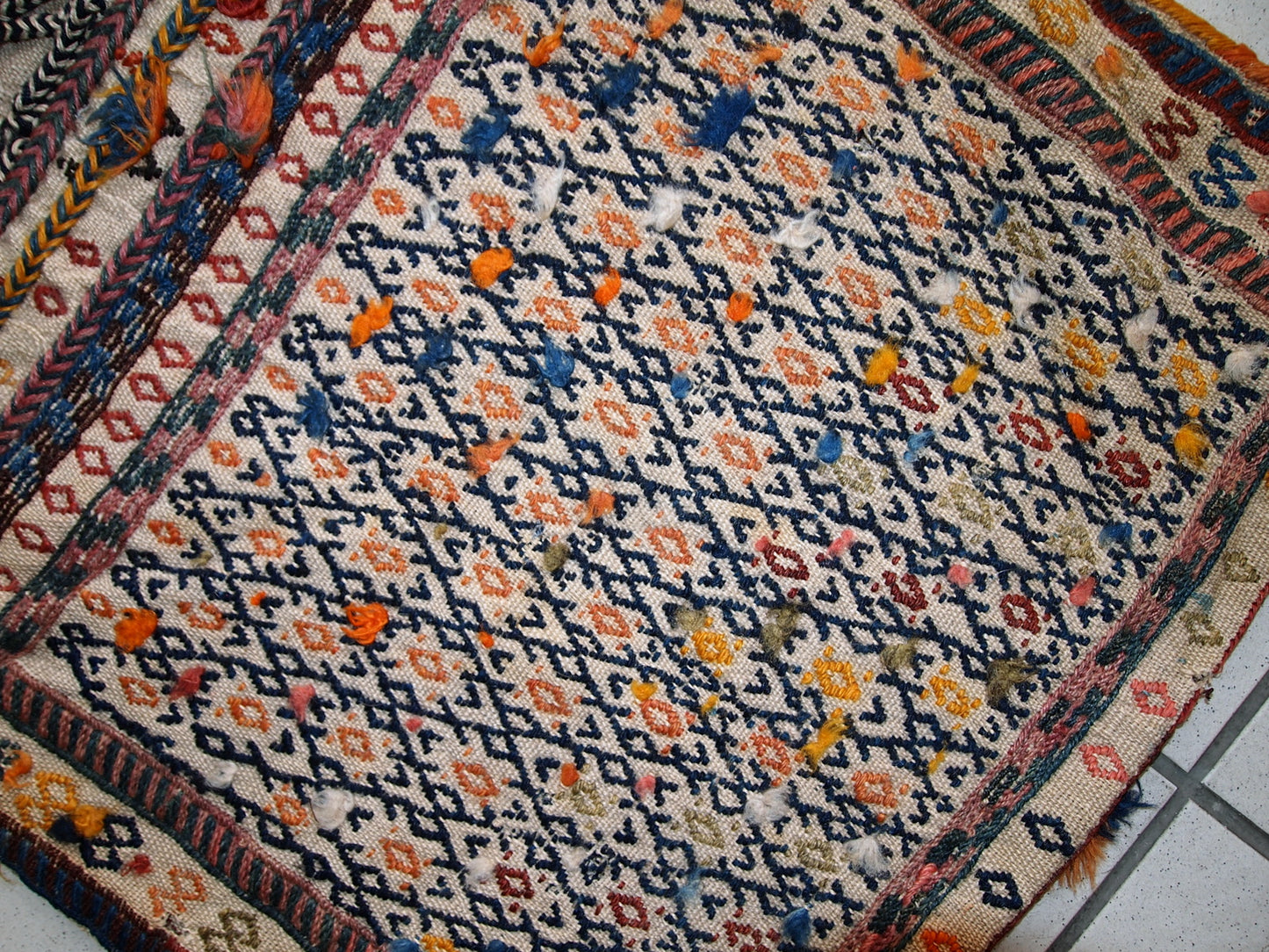 Handmade antique Persian Sumak sadle double bag 1.8' x 3.3' (55cm x 100cm) 1940s - 1C399