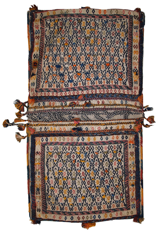 Handmade antique Persian Sumak sadle double bag, 1940s