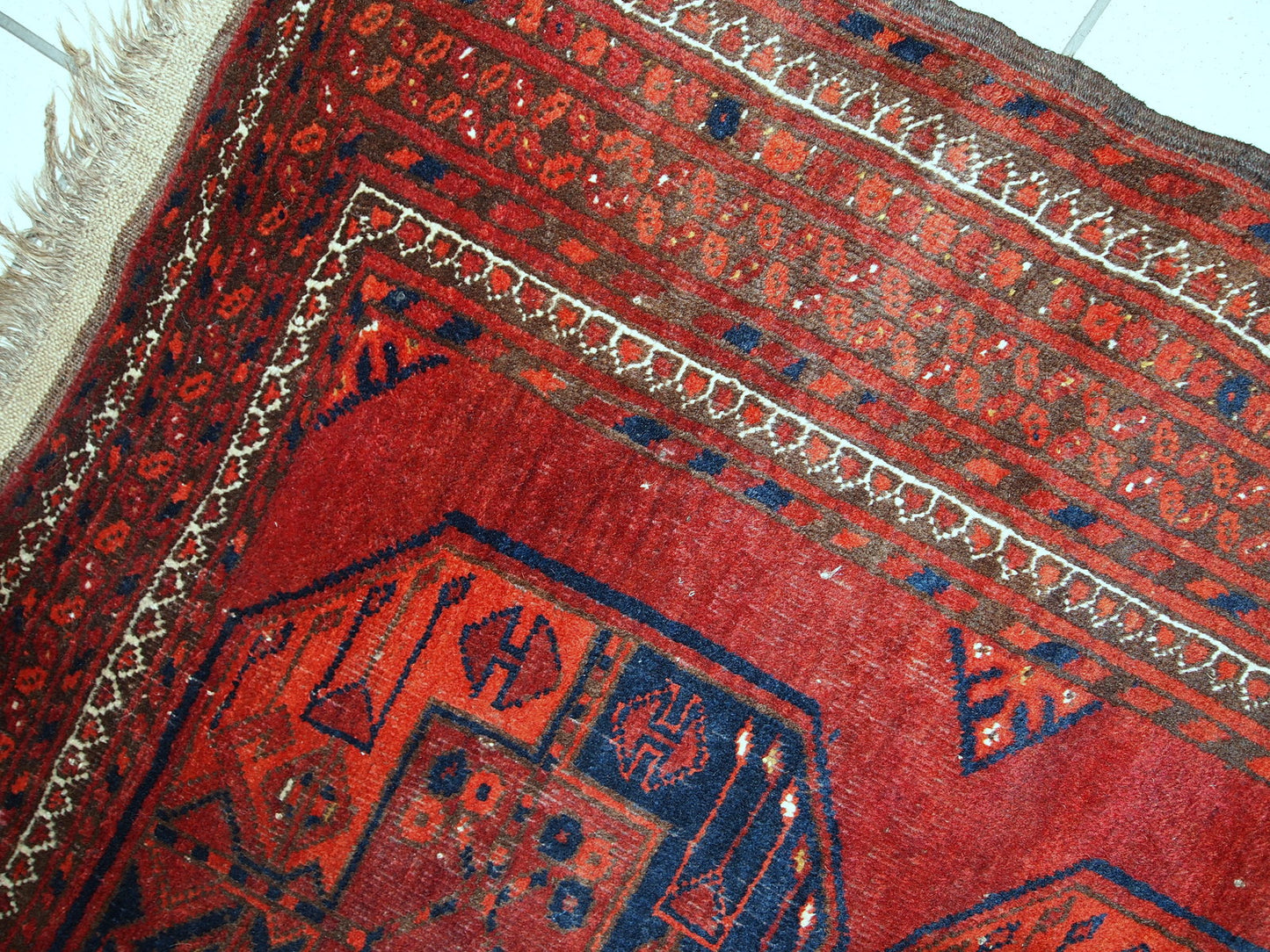 Handmade vintage Afghan Ersari rug 3.7' x 7.5' (114cm x 229cm) 1950s - 1C406