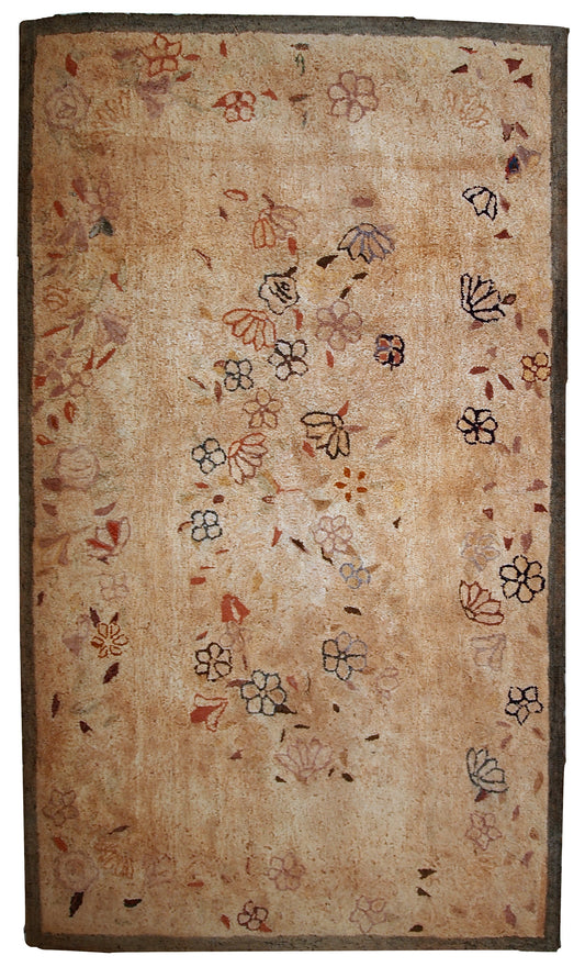 Handmade antique American hooked rug, 1880s