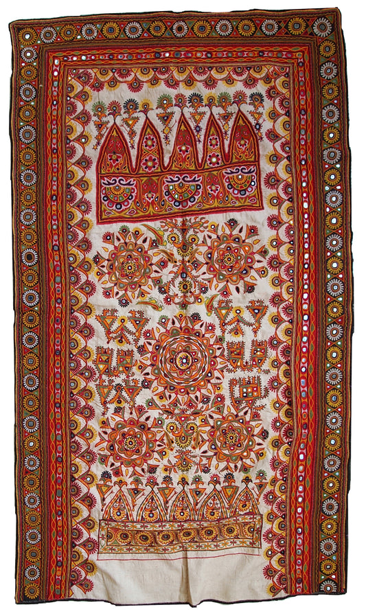 Handmade vintage Indian wall hanging embroidered tapestry, 1950s