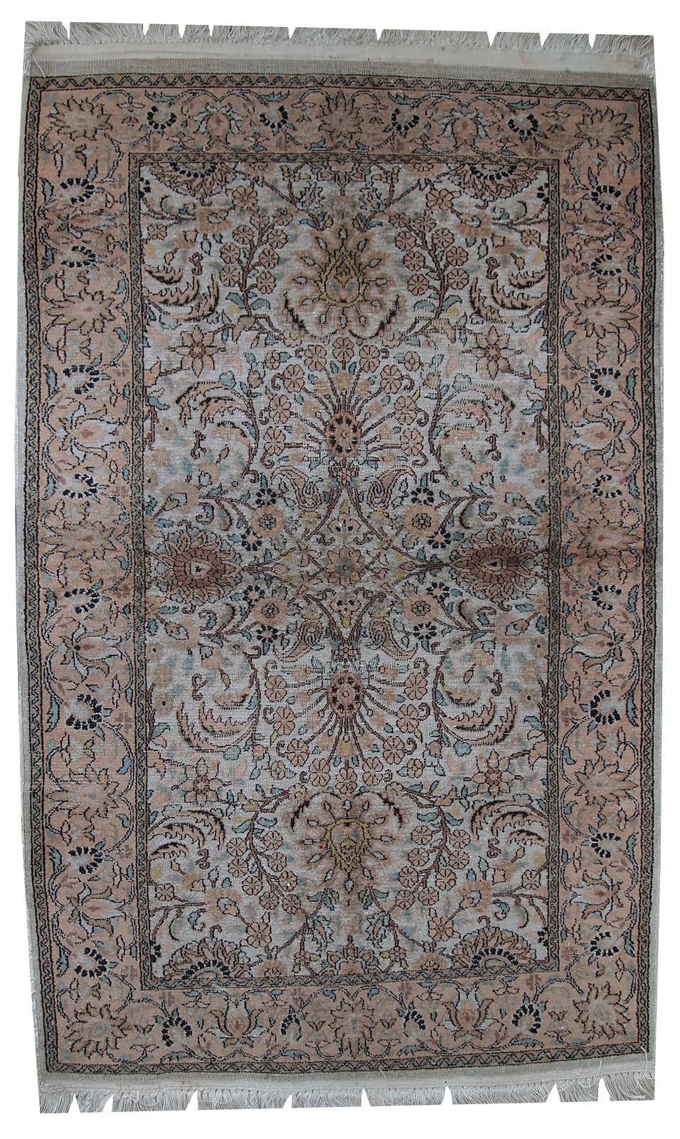 Handmade vintage silk Indo-Tabriz rug, 1950s