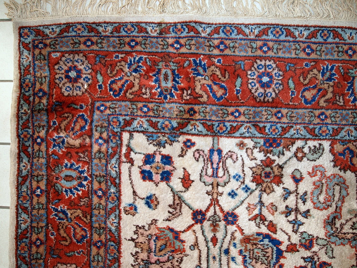 Handmade vintage Persian Mashad rug 6.9' x 10.9' (210cm x 334cm) 1950s - 1C487