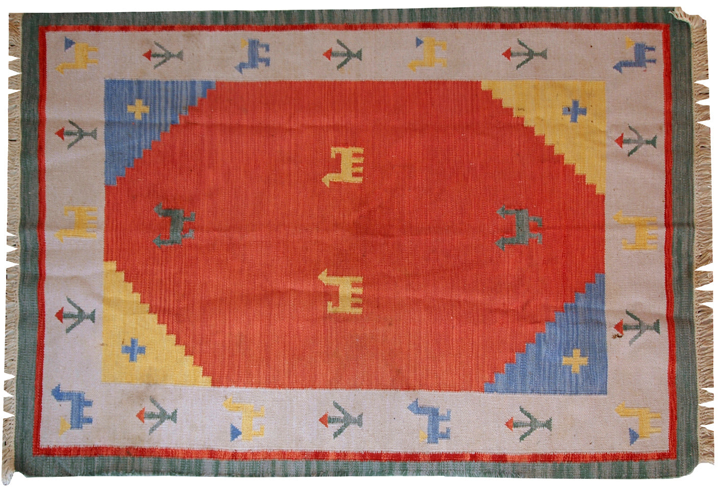 Handmade vintage Persian Gabbeh kilim 5.6' x 7.5' (171cm x 229cm) 1960s - 1C518