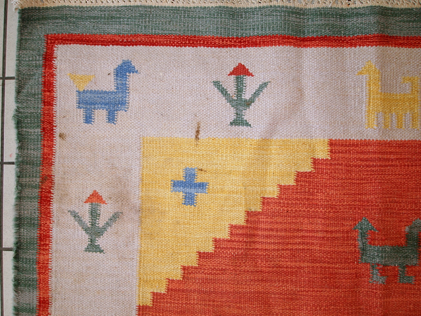 Handmade vintage Persian Gabbeh kilim 5.6' x 7.5' (171cm x 229cm) 1960s - 1C518