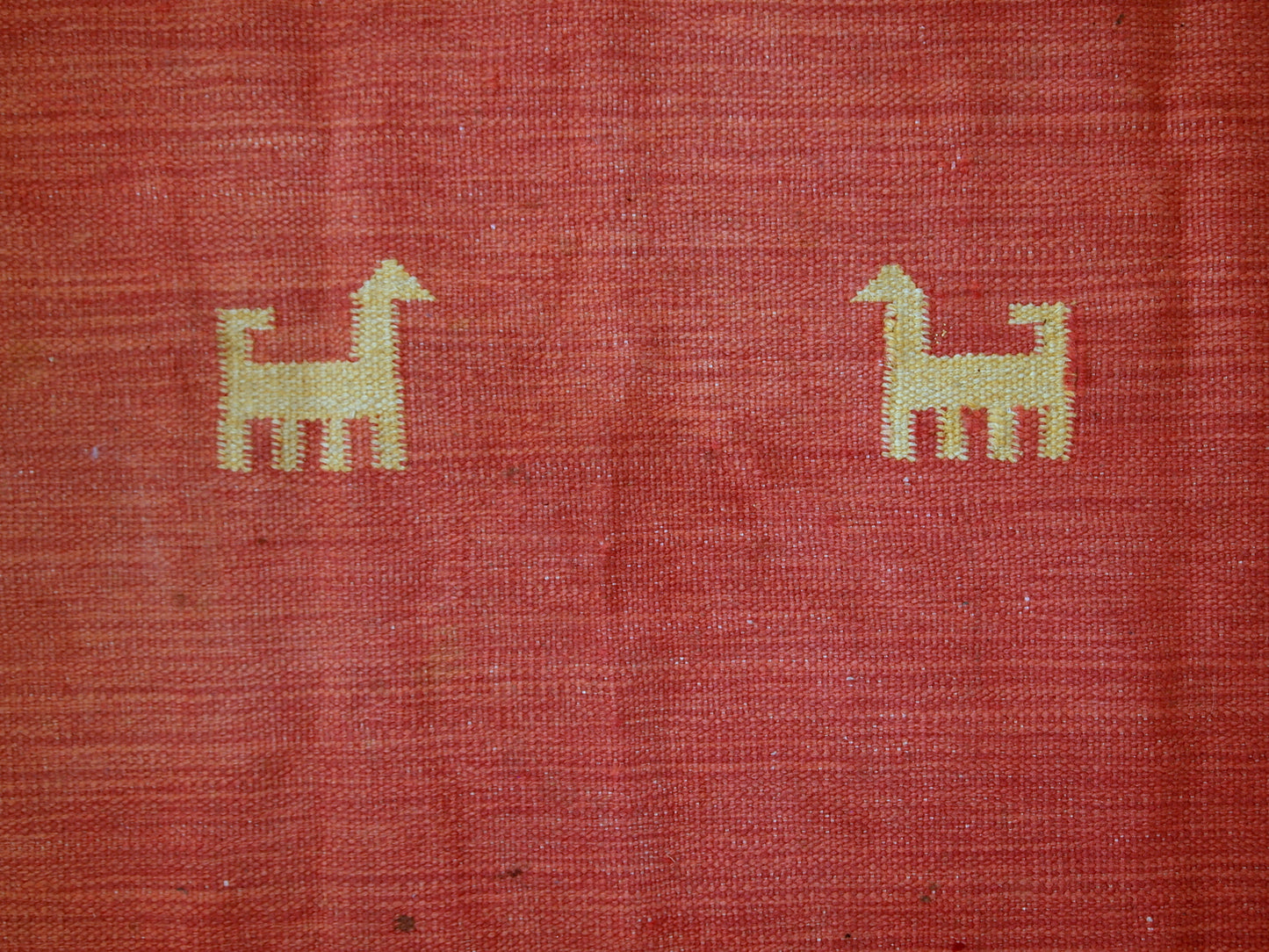Vintage Persian kilim in bright shades of red, sky blue, beige and yellow. One side of the kilim has some age wear, but generally it is in original good condition.