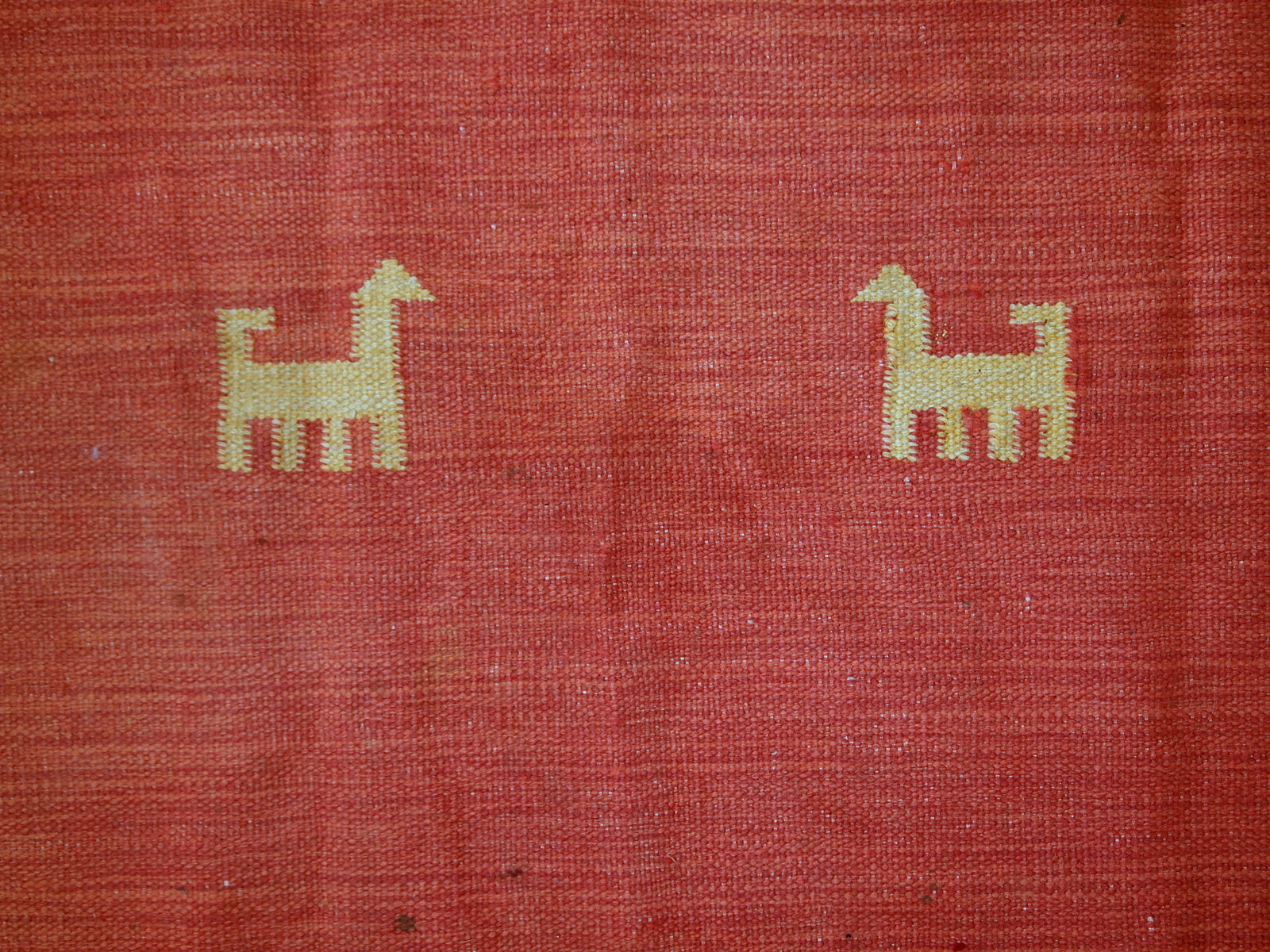Vintage Persian kilim in bright shades of red, sky blue, beige and yellow. One side of the kilim has some age wear, but generally it is in original good condition.