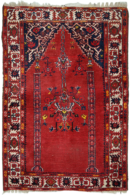 Handmade antique Turkish Anatolian prayer rug, 1940s