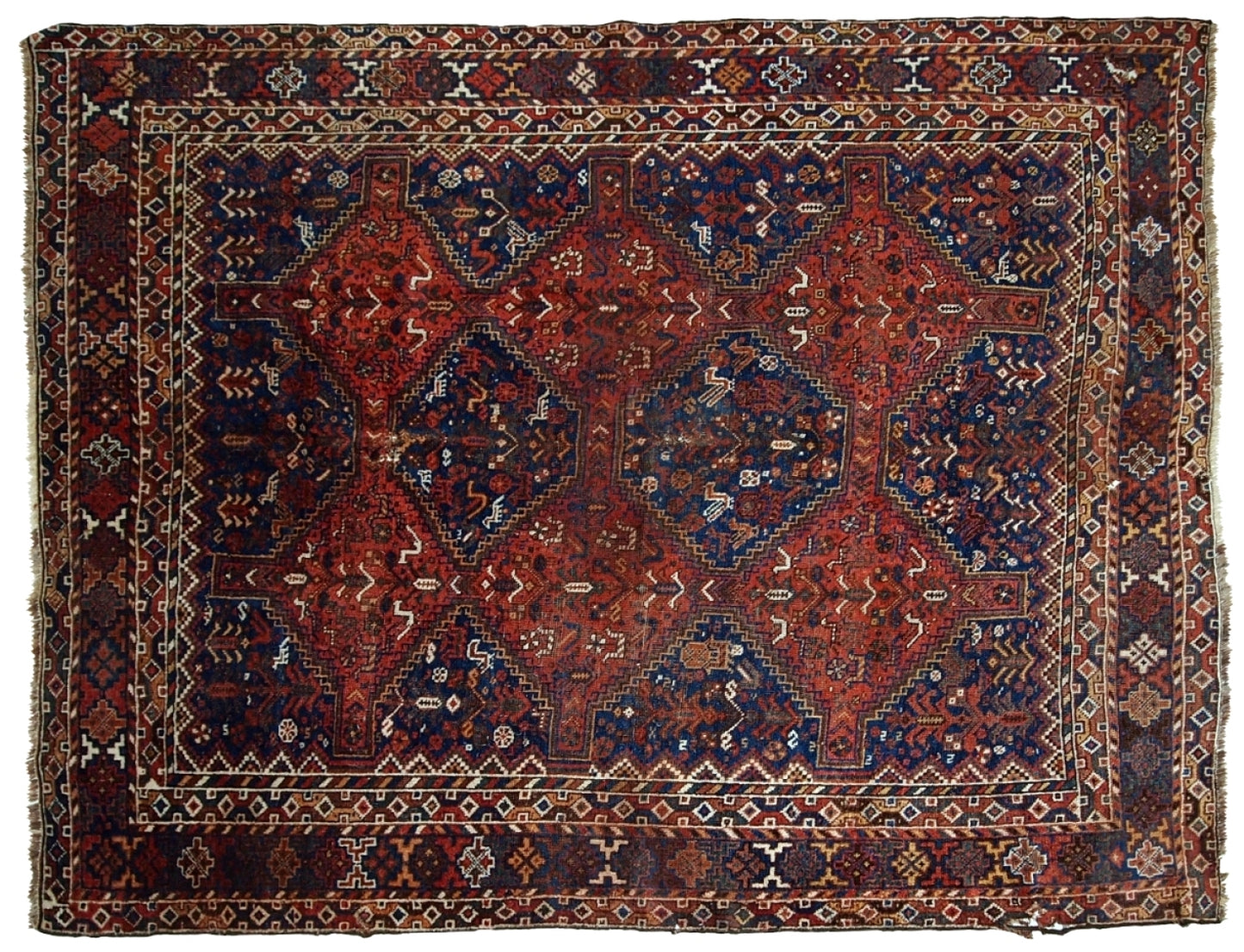 Handmade antique Persian Khamseh rug 6' x 6.4' (156cm x 194cm) 1900s - 1C595