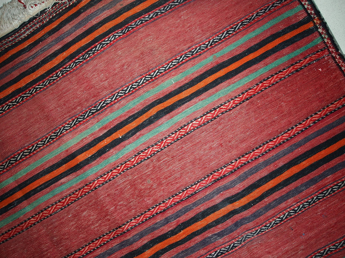 Handmade vintage Persian Ardabil striped kilim 4.5' x 9.4' (139cm x 288cm) 1940s - 1C596