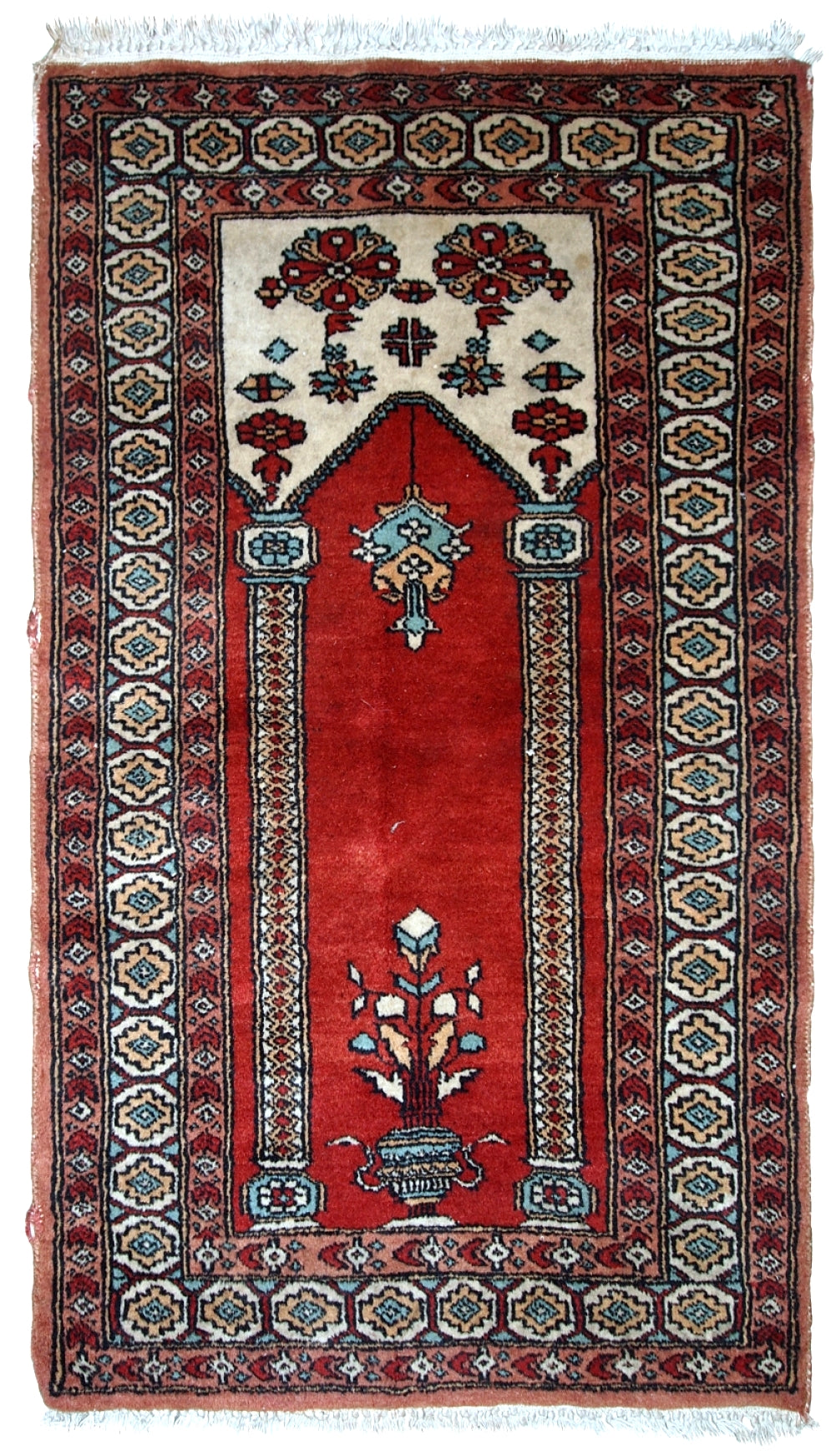 Handmade vintage prayer Pakistani Lahore rug, 1970s