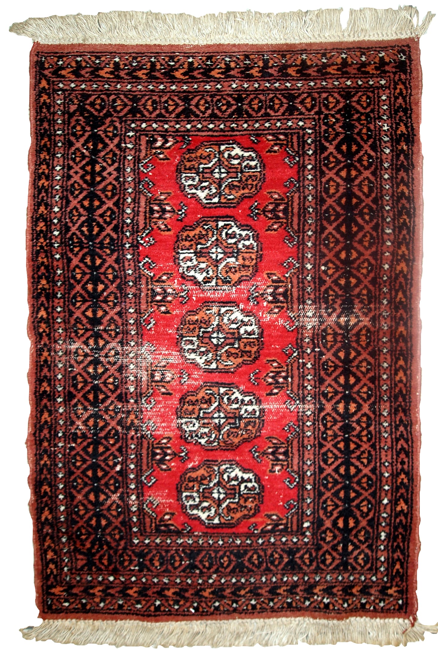 Handmade vintage Pakistani Lahore distressed rug, 1960s