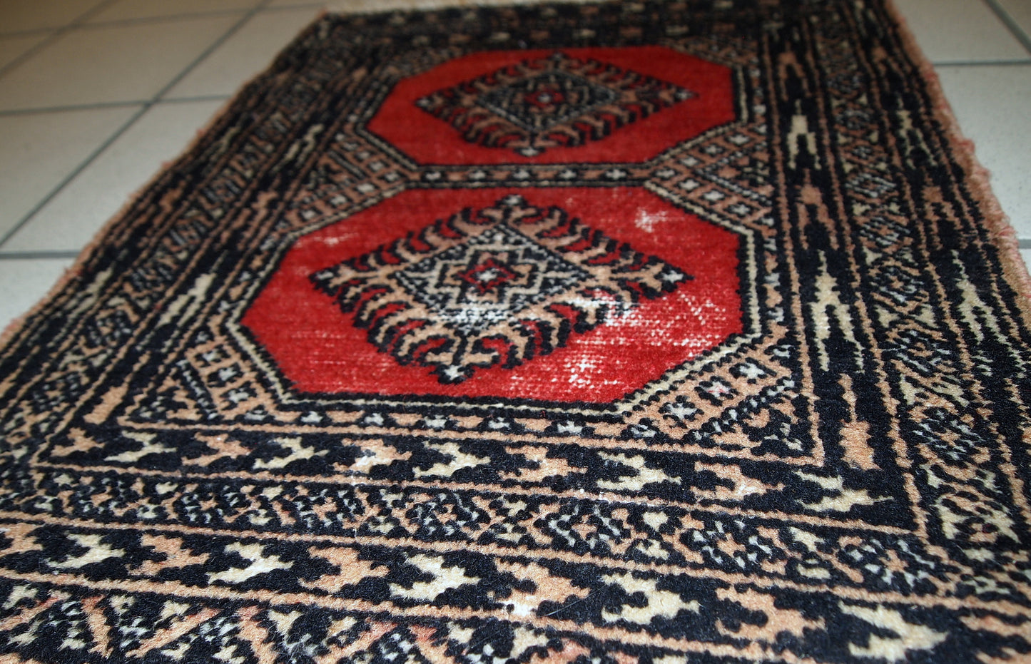 Handmade vintage Pakistani Lahore distressed rug, 1970s