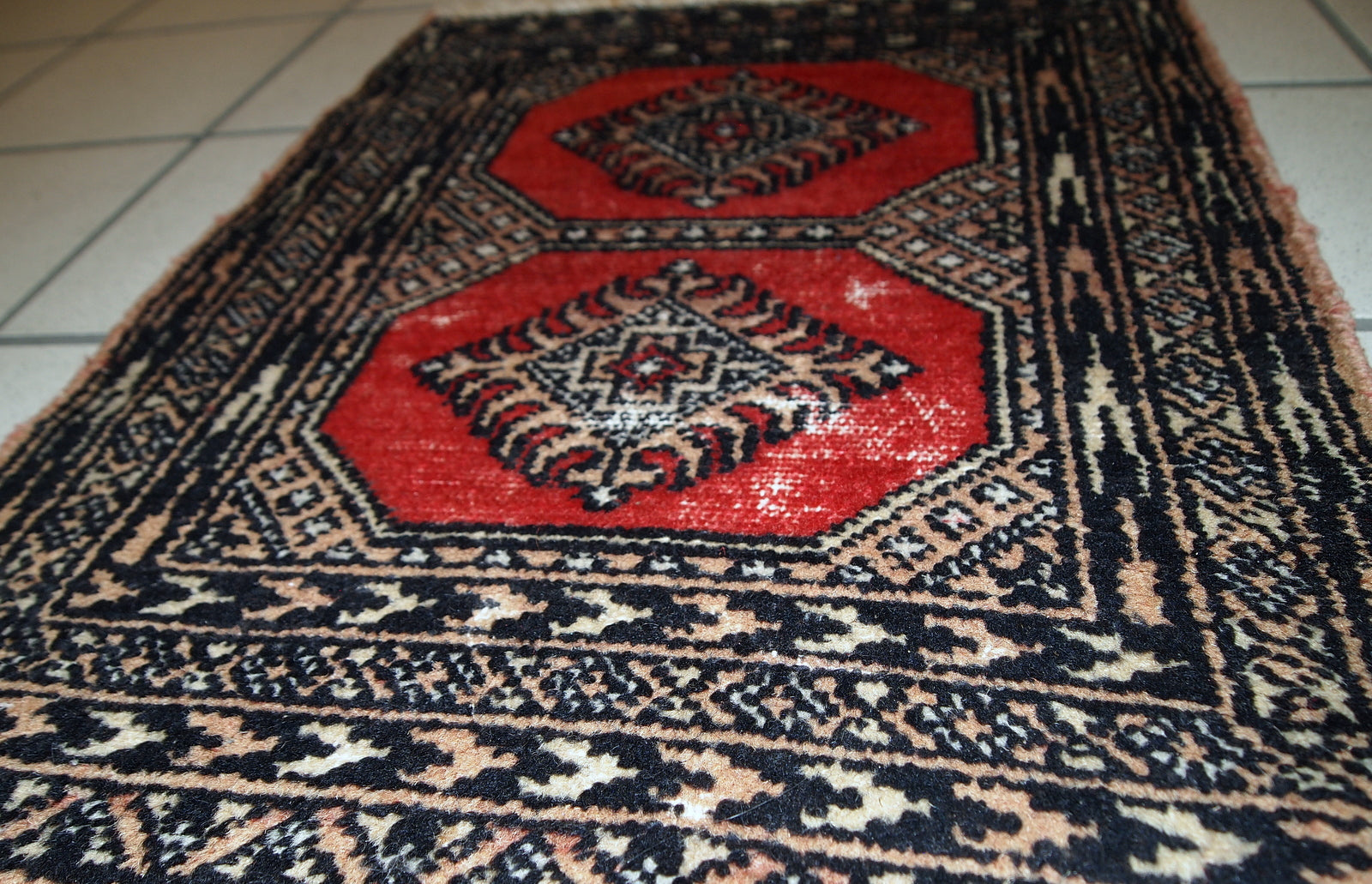 Handmade vintage Pakistani Lahore distressed rug, 1970s