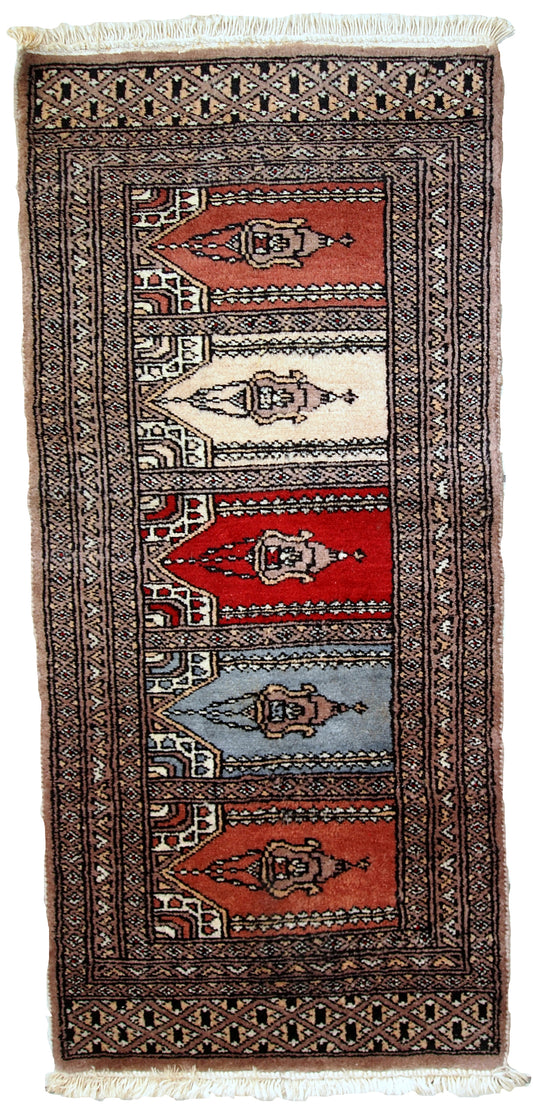 Handmade vintage Uzbek Bukhara prayer rug, 1970s