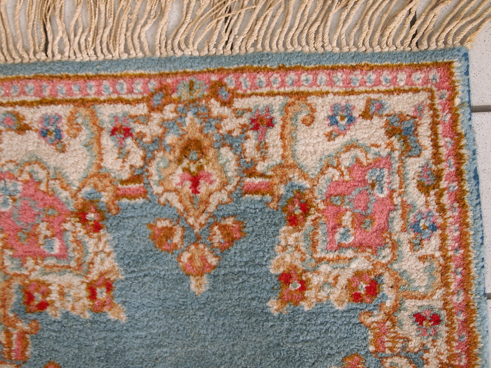 Handmade vintage rug from Middle East in sky blue color. It is in original good condition from the end of 20th century.