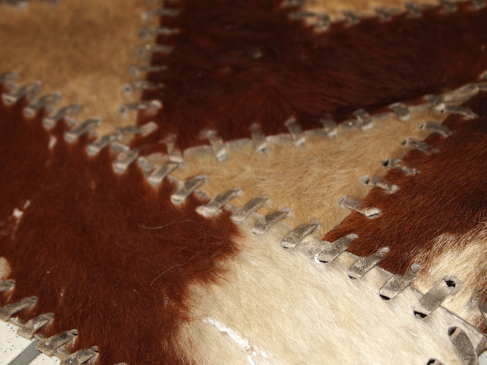 Handmade vintage European leather rug, 1960s