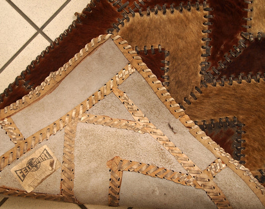 Handmade vintage European leather rug, 1960s