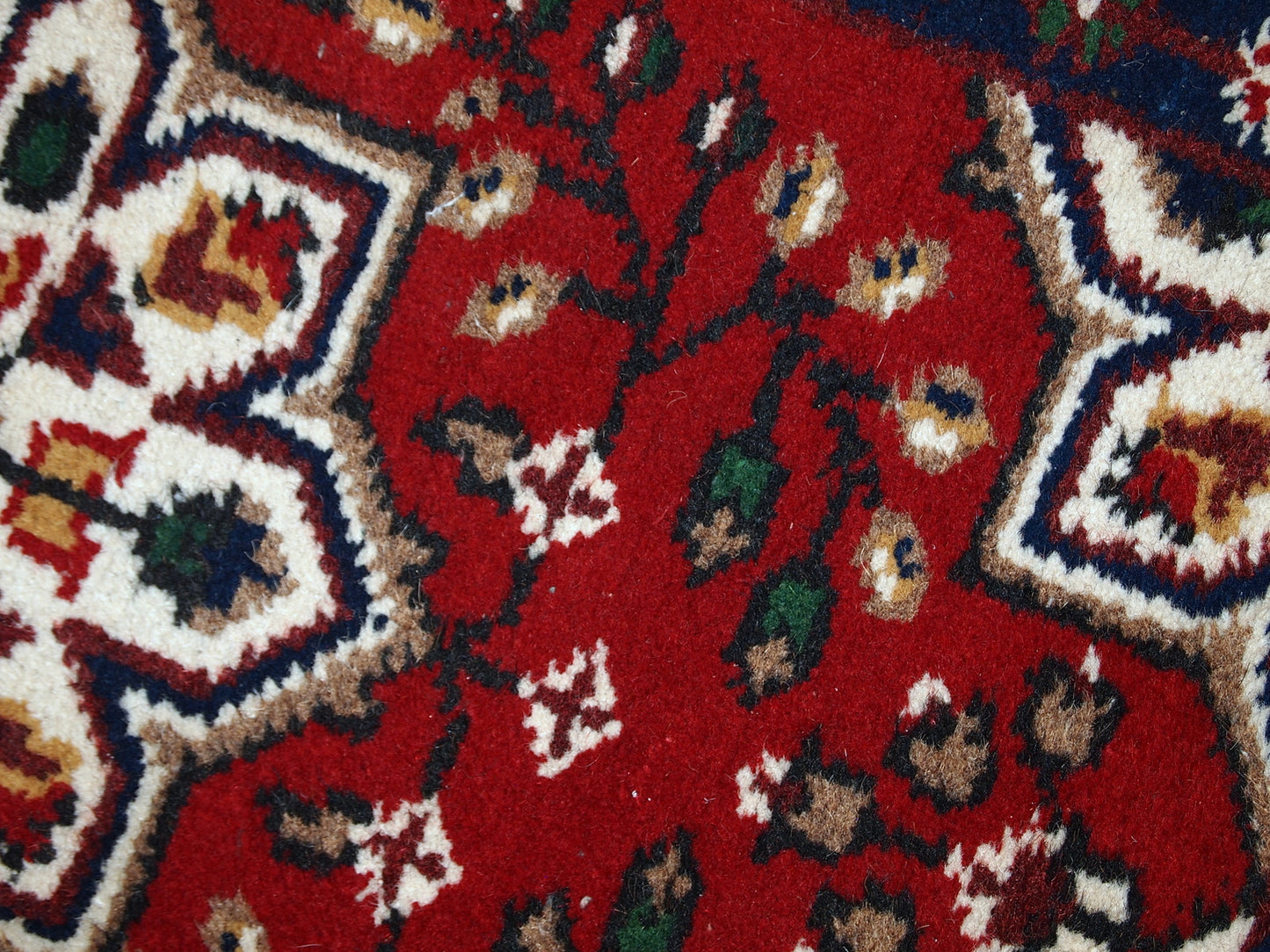 Handmade vintage Hamadan rug in bright red shade. The rug is in original good condition from the end of 20th century.